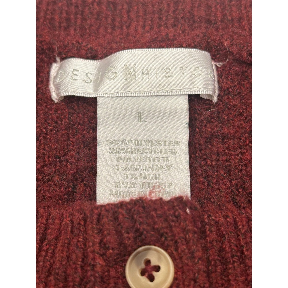Design History Burgundy Cable Knit Henley Sweater Wool Blend Burgundy Large - Picture 4 of 7